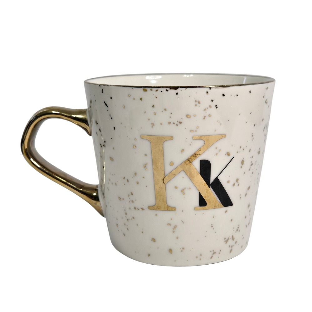 Thalia Sodi Porcelain Monogram K Coffee Tea Mug Gold Splatter Cream Initial